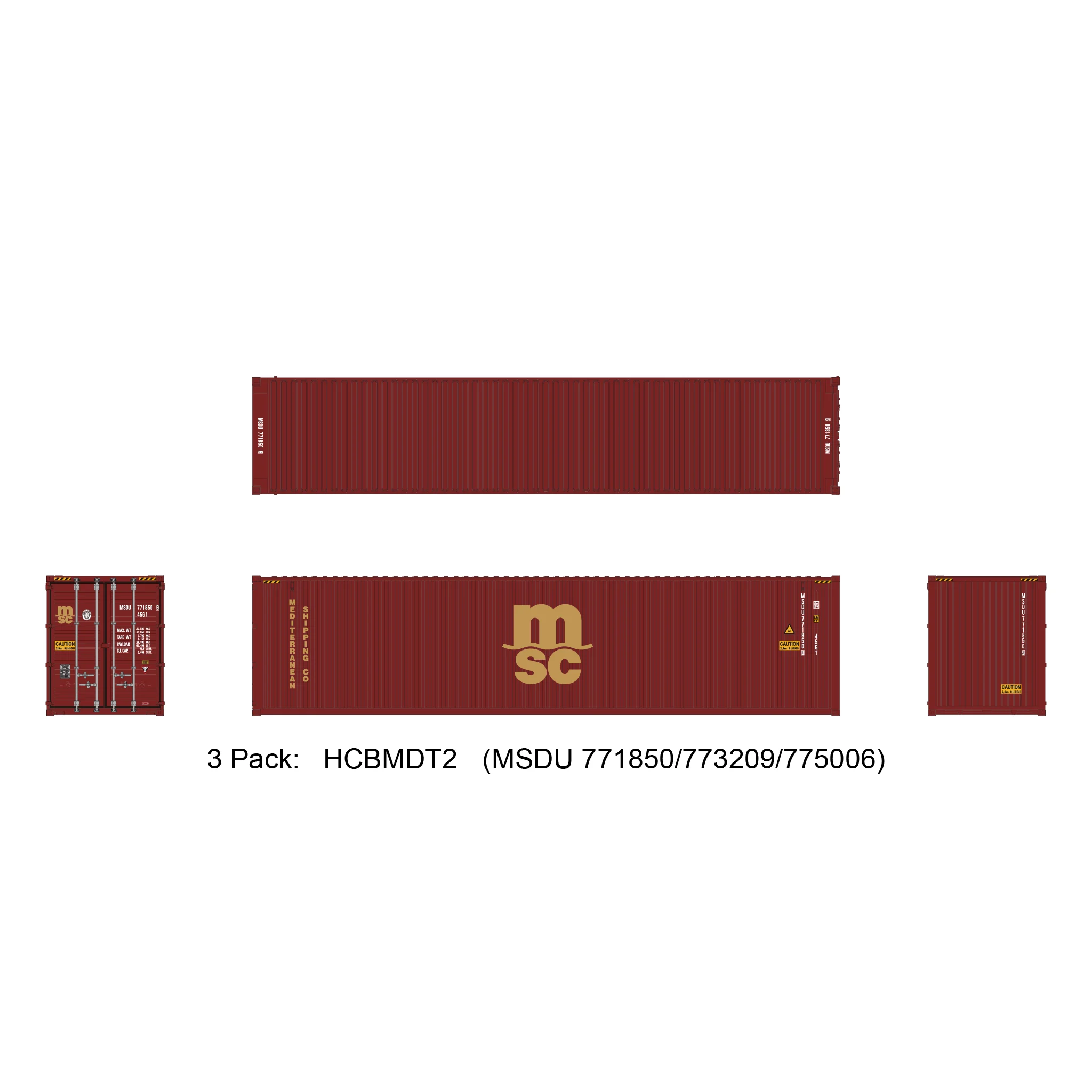 Aurora Miniatures HO 40ft Containers 3 Pack MSC Maroon (MSDU 771850/773209/775006)