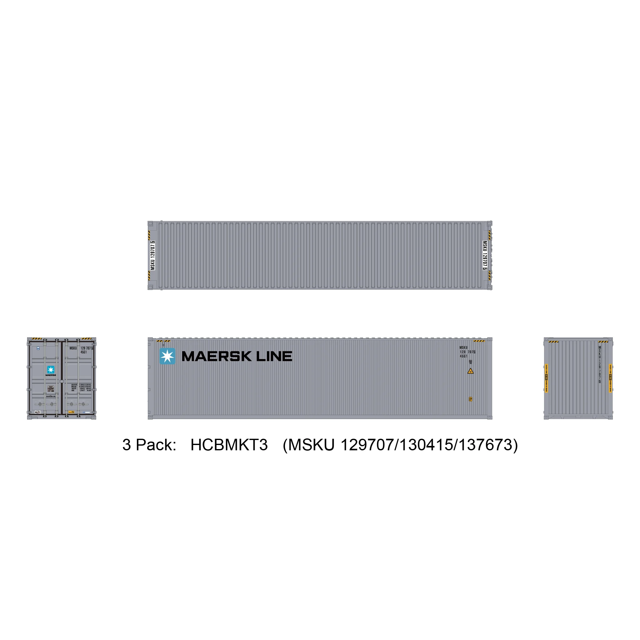 Aurora Miniatures HO 40ft Containers 3 Pack Maersk Small Logo (MSKU 129707/130415/137673)