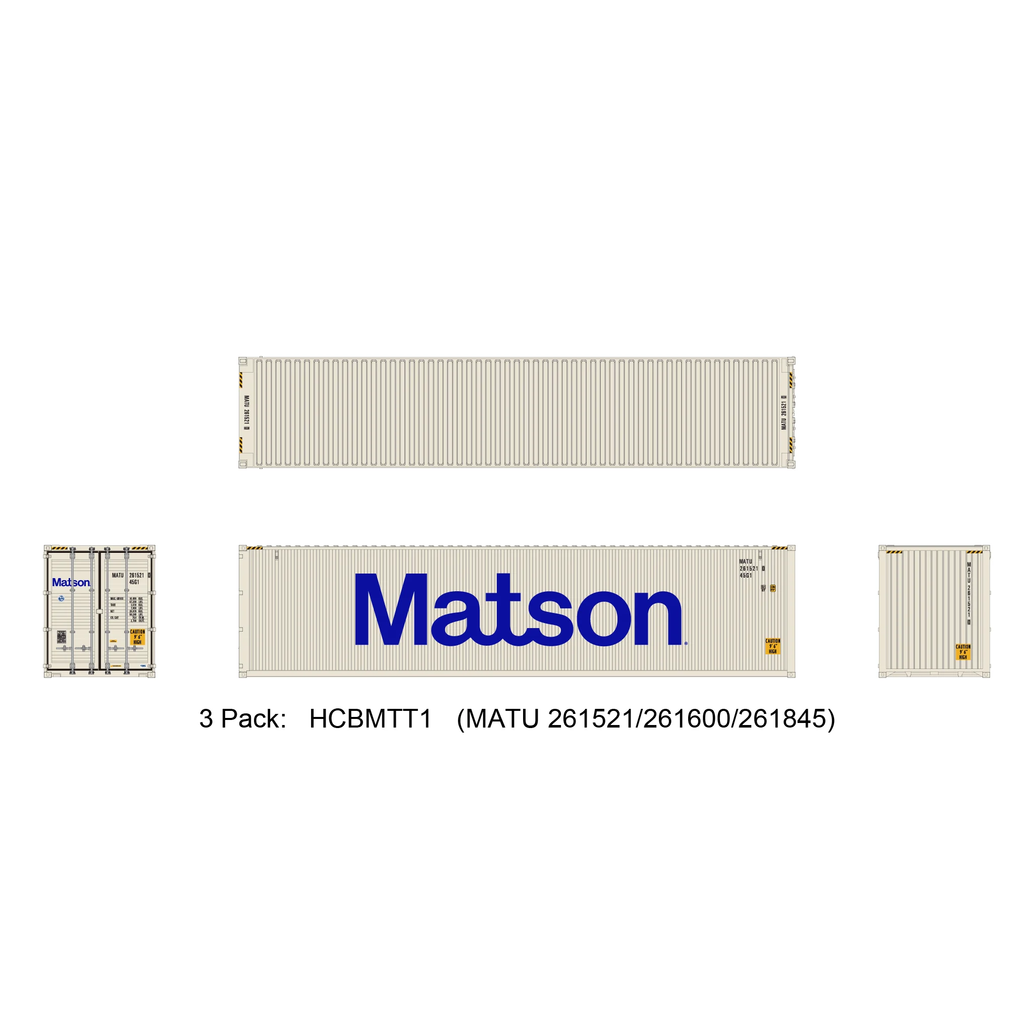 Aurora Miniatures HO 40ft Containers 3 Pack Matson (MATU 261521/261600/261845)