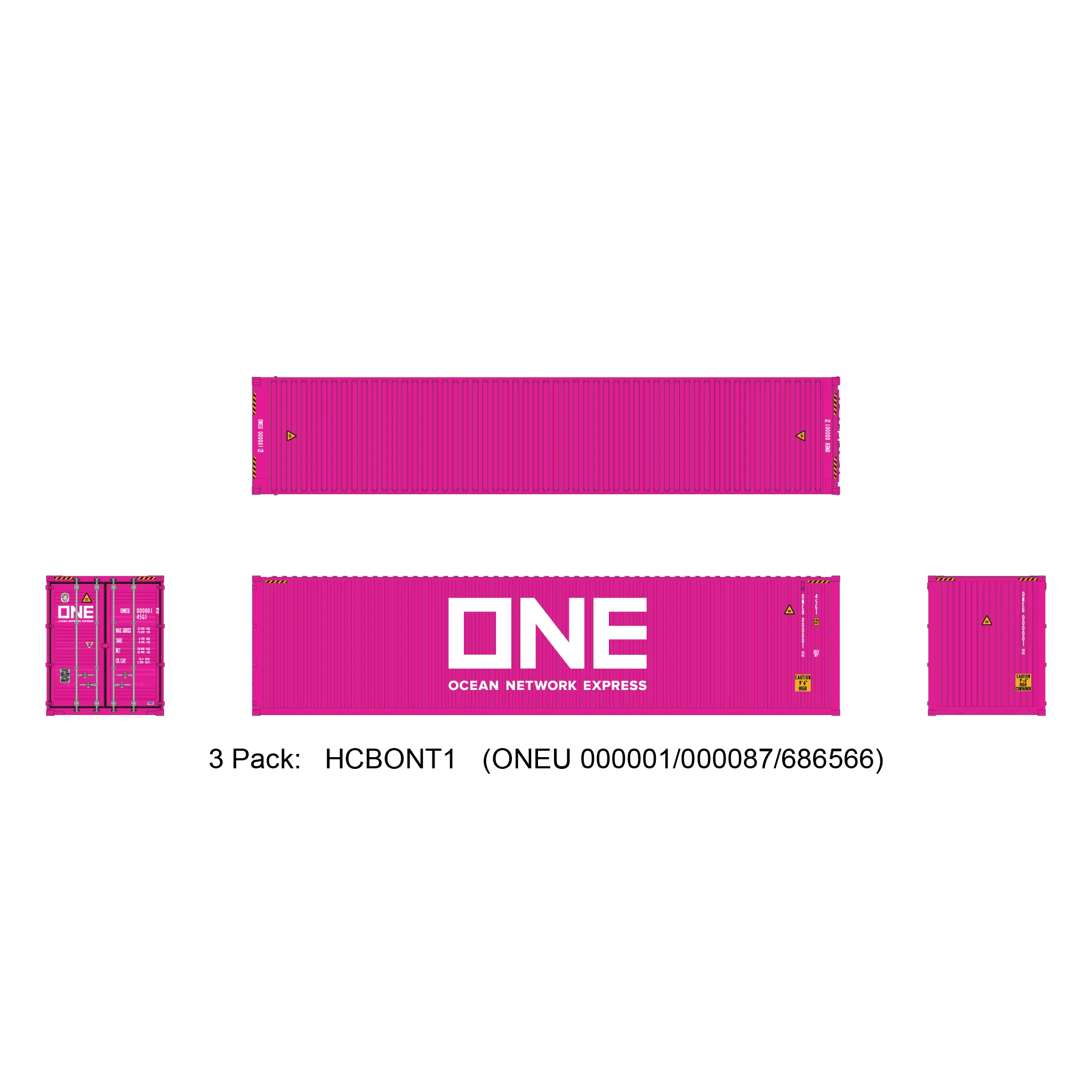 Aurora Miniatures HO 40ft Containers 3 Pack ONE Magenta #1 (ONEU 000001/000087/686566)