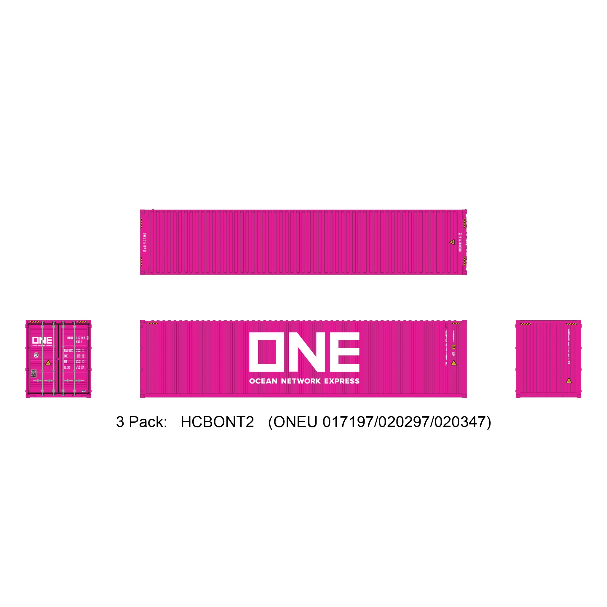 Aurora Miniatures HO 40ft Containers 3 Pack ONE Magenta #2 (ONEU 017197/020297/020347)
