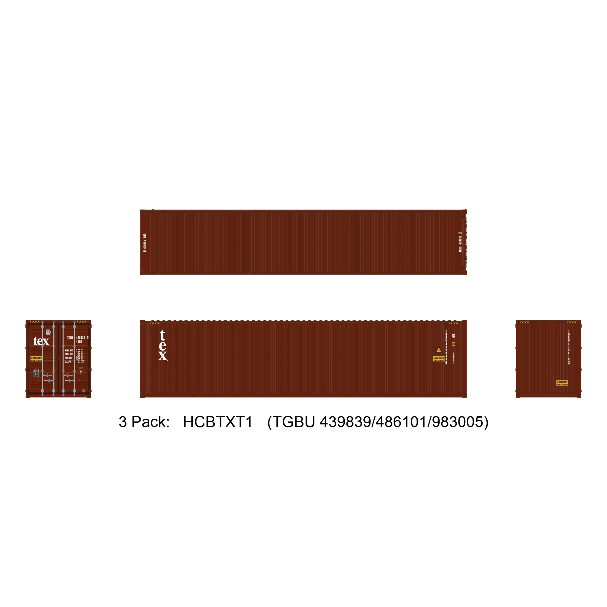 Aurora Miniatures HO 40ft Containers 3 Pack TEX (TGBU 439839/486101/983005)