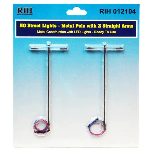 Rock Island Hobby RIH012104 N Scale Street Lights with single pole and 2 straight arms