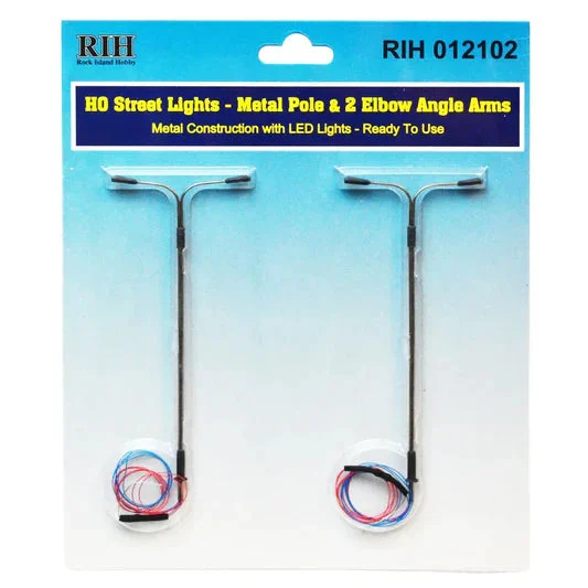 Rock Island Hobby RIH012102 HO Scale Street Lights w vertical pole and 2 elbow arms