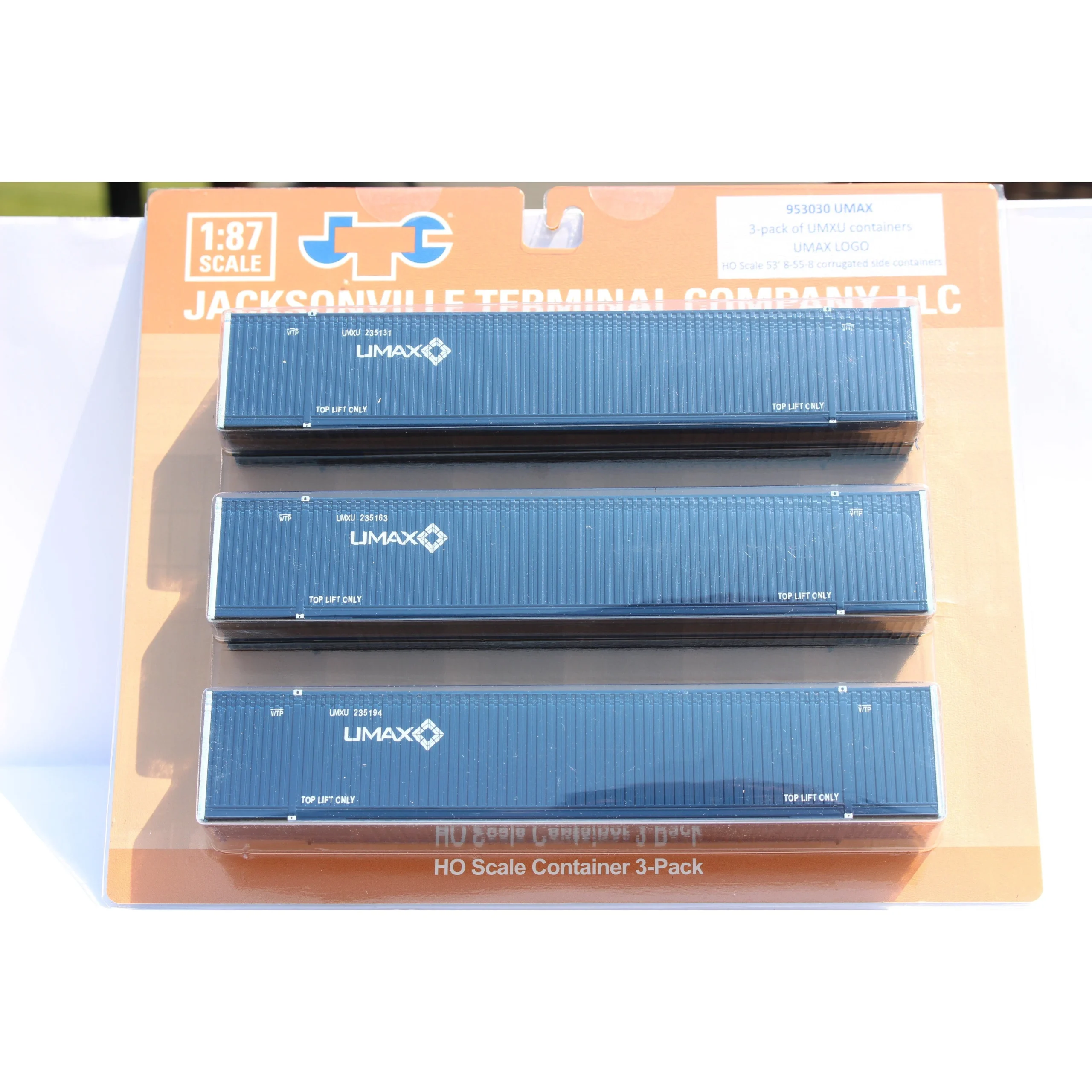 Jacksonville Terminal HO Scale Umax Blue Scheme 53' High Cube Containers 3-Pack Set 8 - JTC 953030