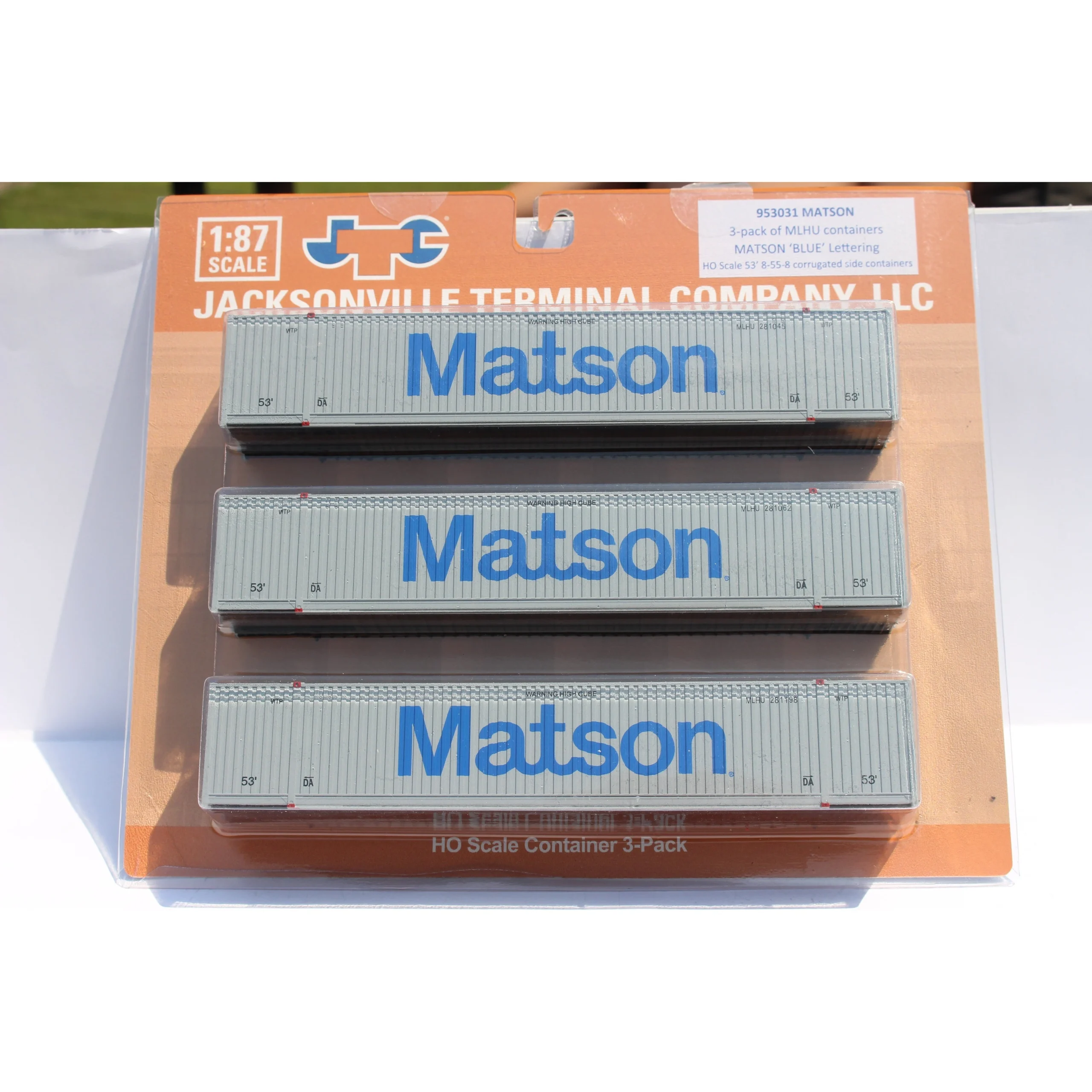 Jacksonville Terminal HO Scale Matson 53' High Cube Containers 3-Pack Set 8 - JTC 953031