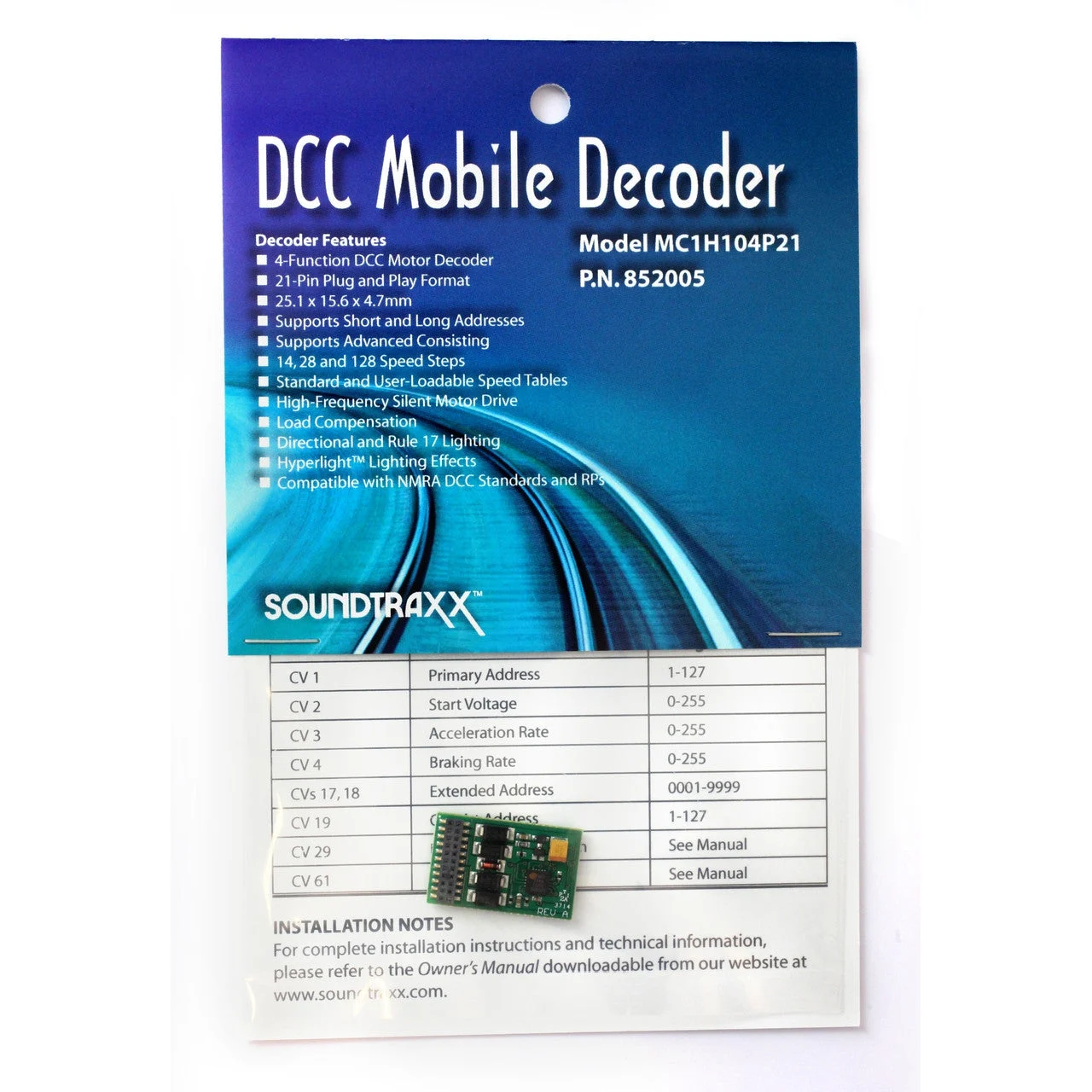 Soundtraxx MC1H104P21 DCC 21 Pin Mobile Decoder - 852005