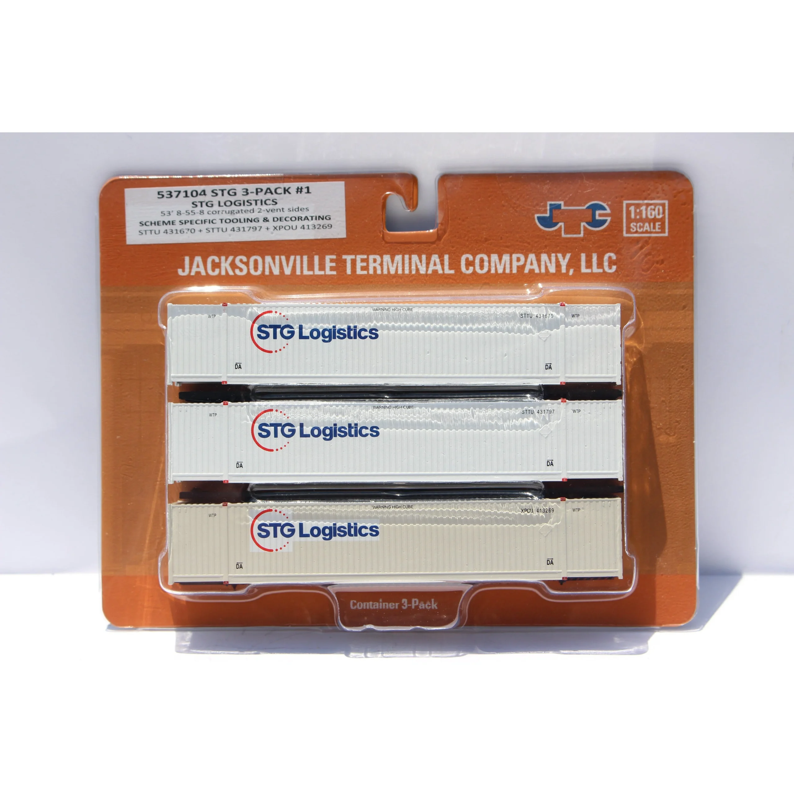 Jacksonville Terminal N Scale STG Logistics/XPO #1 53' High Cube Containers 3-Pack - JTC 537104