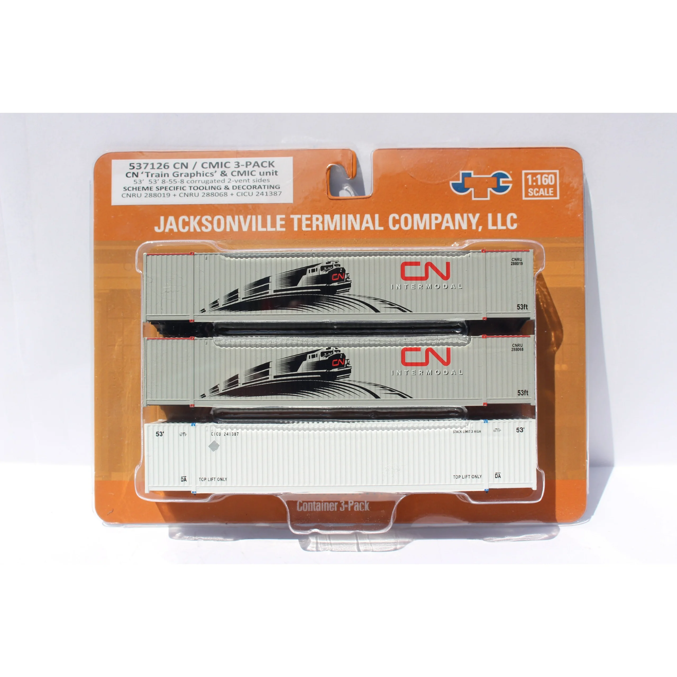 Jacksonville Terminal N Scale CN Intermodal 53' High Cube Containers 3-Pack - JTC 537126