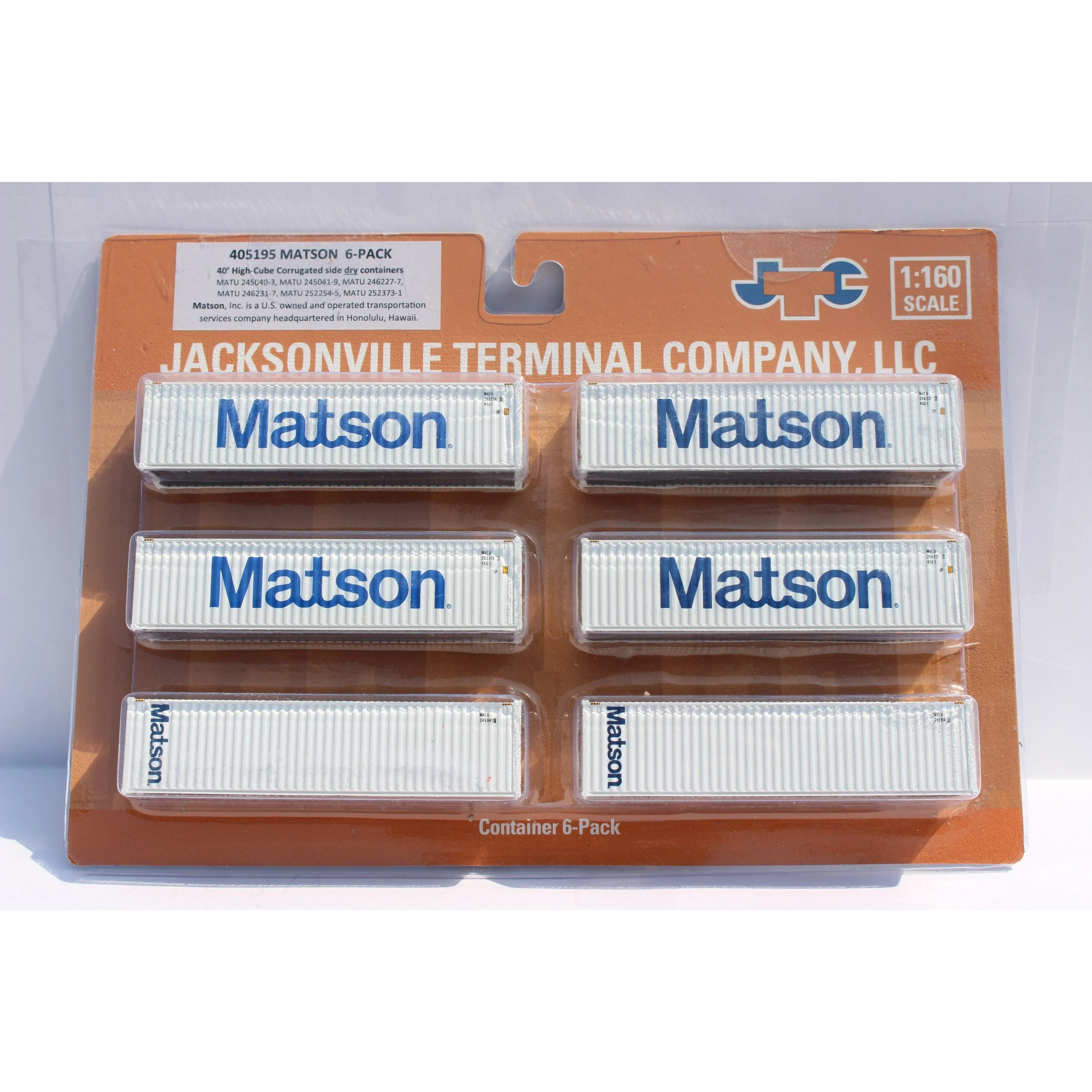 Jacksonville Terminal N Scale Matson 40' High Cube Containers 6-Pack - JTC 405195