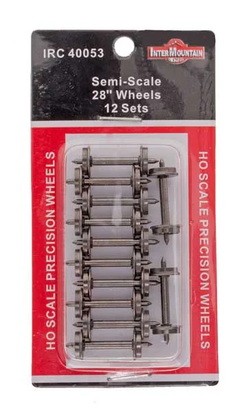 Intermountain HO Scale 28" Semi-Scale Metal Wheelsets - .088" Tread, 12 Axles - 40053