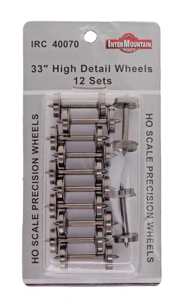 Intermountain HO Scale 33" Metal Wheelsets - .110" Tread, 12 Axles - 40070