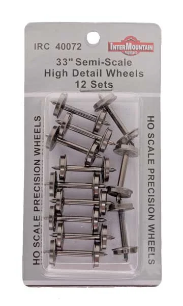 Intermountain HO Scale 33" Semi-Scale Metal Wheelsets - .088" Tread, 12 Axles - 40072