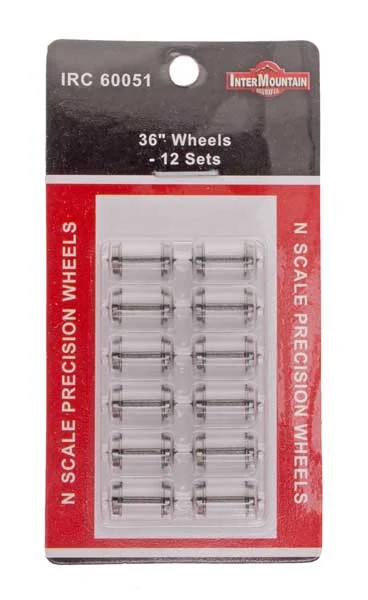 Intermountain N Scale 36" Metal Wheelsets - 0.554" Axle, 12 Axles - 60051