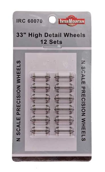 Intermountain N Scale 33" High Detail Metal Wheelsets - 0.554" Axle, 12 Axles - 60070