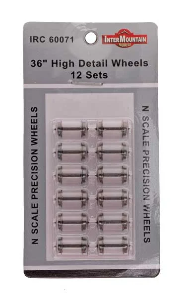 Intermountain N Scale 36" High Detail Metal Wheelsets - 0.554" Axle, 12 Axles - 60071