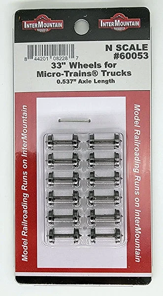 Intermountain N Scale 33" Metal Wheelsets - 0.537" Axle, 12 Axles - 60053