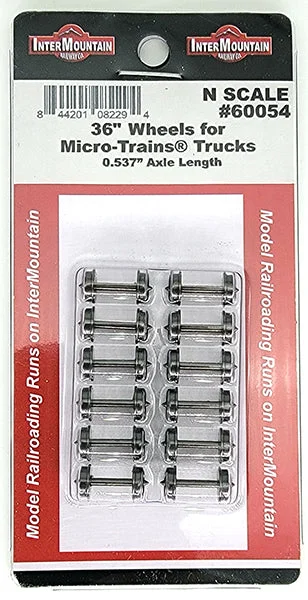 Intermountain N Scale 36" Metal Wheelsets - 0.537" Axle, 12 Axles - 60054