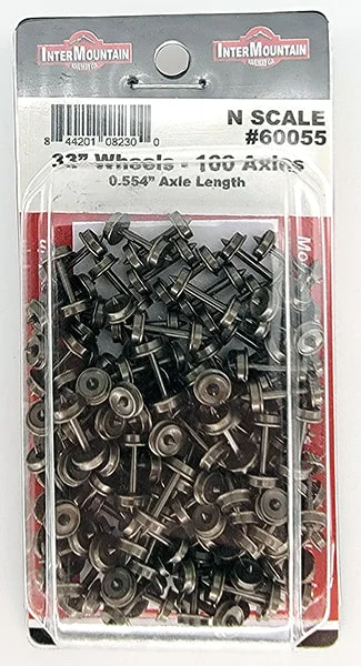 Intermountain N Scale 33" Metal Wheelsets - 0.554" Axle, Bulk Pack, 100 Axles - 60055