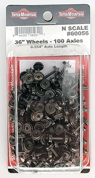 Intermountain N Scale 36" Metal Wheelsets - 0.554" Axle, Bulk Pack, 100 Axles - 60056
