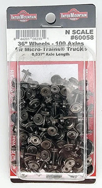 Intermountain N Scale 36" Metal Wheelsets - 0.537" Axle, Bulk Pack, 100 Axles - 60058