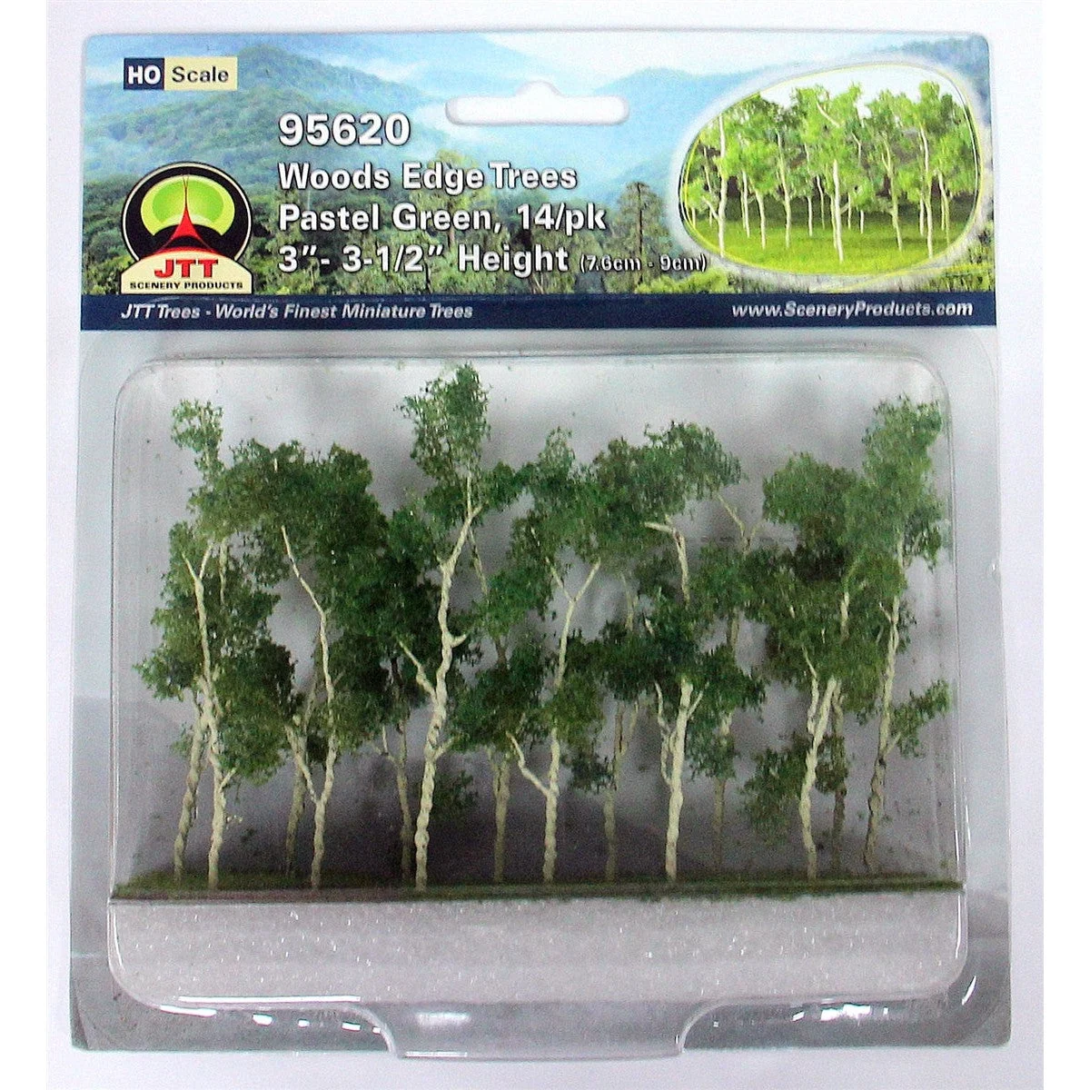 JTT Woods Edge Trees Pastel Green 3'' to 3.5'' HO-scale 14/pk