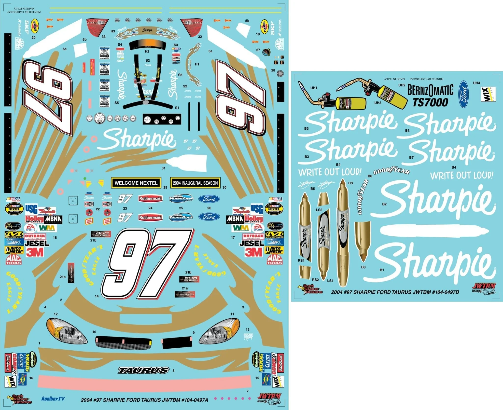 JWTBM 2023 #97 Sharpie Championship Ford Taurus Decal Set - JWTBM104-0497