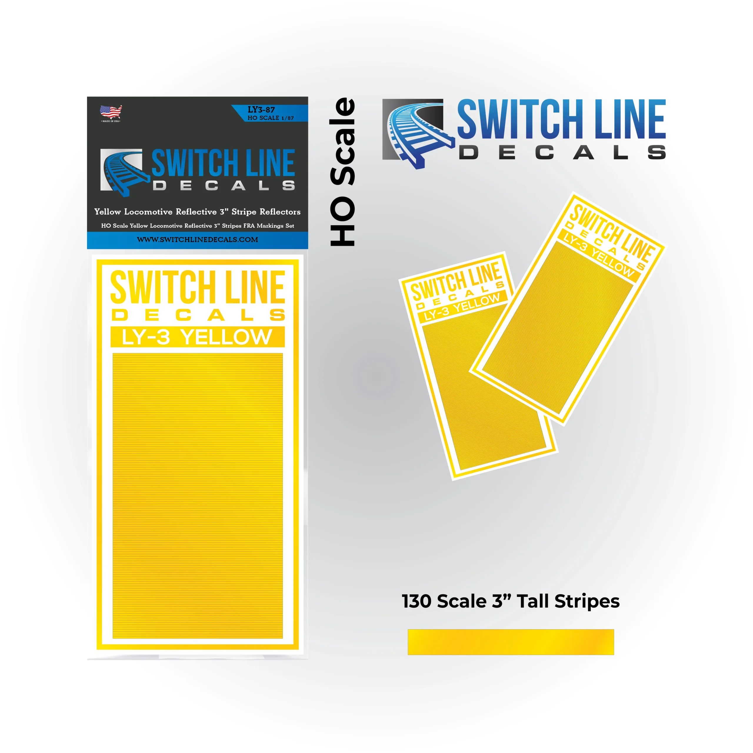 HO Scale Yellow Locomotive Reflective 3" Stripes FRA Markings Set - Switch Line Decals
