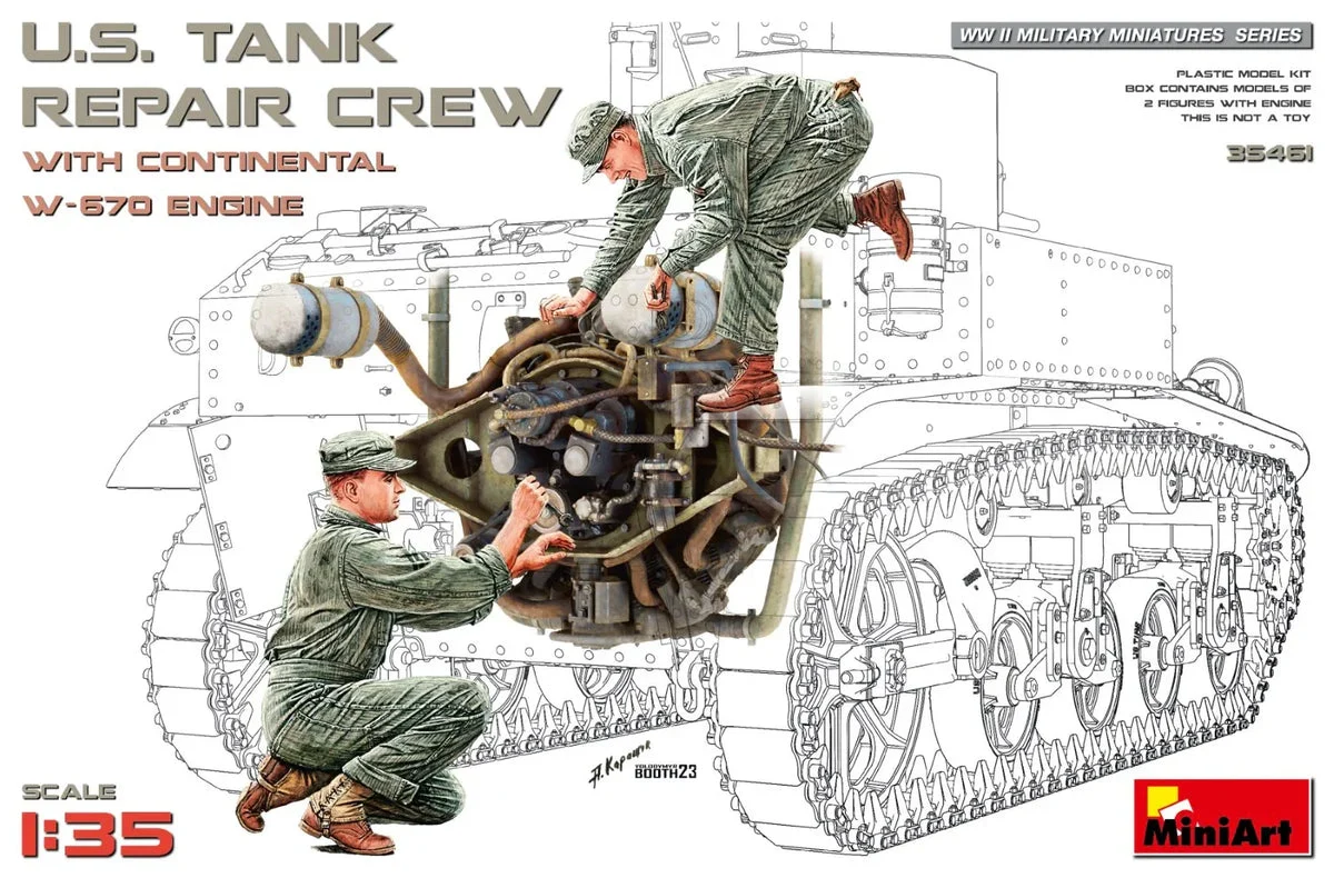 1/35 Mini Art - U.S. Tank Repair Crew with Continental W-670 Engine - 35461