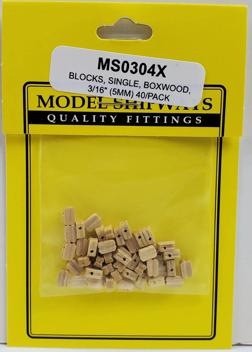Model Shipways - 3/16" (5mm) Boxwood Single Sheave Block 40 pcs - 304X