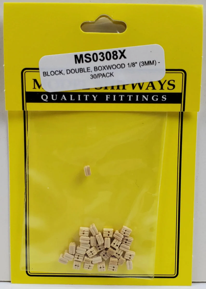 Model Shipways - 1/8" (3mm) Boxwood Double Sheave Block 30 pcs - 308X