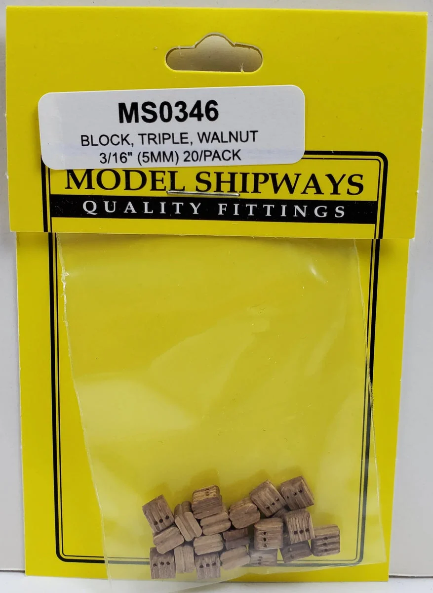 Model Shipways - 3/16" (5mm) Walnut Triple Sheave Block 20 pcs - 346