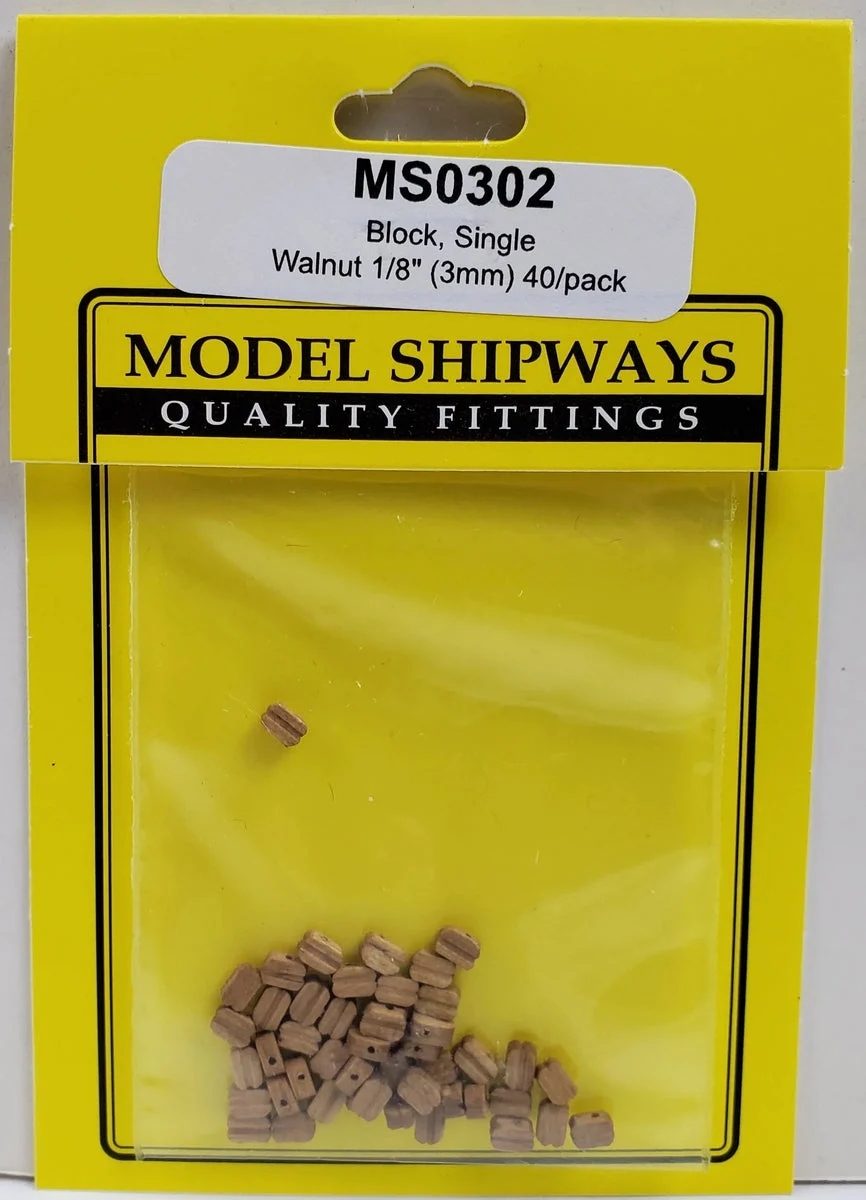 Model Shipways - 1/8" (3mm) Walnut Single Sheave Block 40 pcs - 302