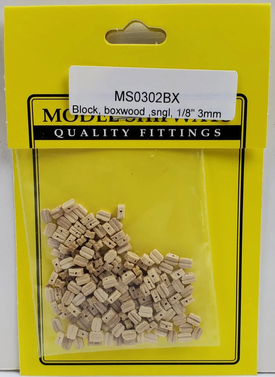 Model Shipways - 1/8" (3mm) Boxwood Single Sheave Block 150 pcs - 302BX