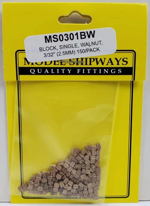 Model Shipways - 3/32" (2.5mm) Walnut Single Sheave Block 150 pcs - 301BW
