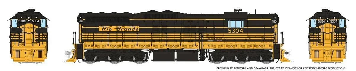 HO Rapido EMD SD7 (DC/Silent): Rio Grande - Bumble Bee: #5304 - 50208