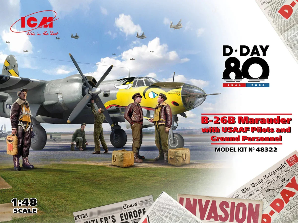 1/48 ICM B-26B Marauder with USAAF Pilots and Ground Personnel 48322