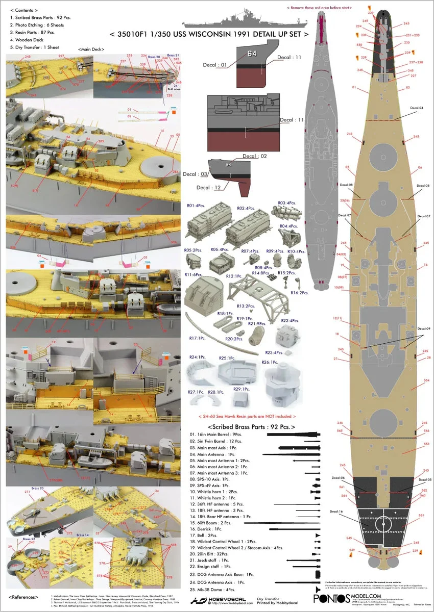 1/350 Pontos Model USS BB-64 Wisconsin 1991 Detail Up Set 35010F1