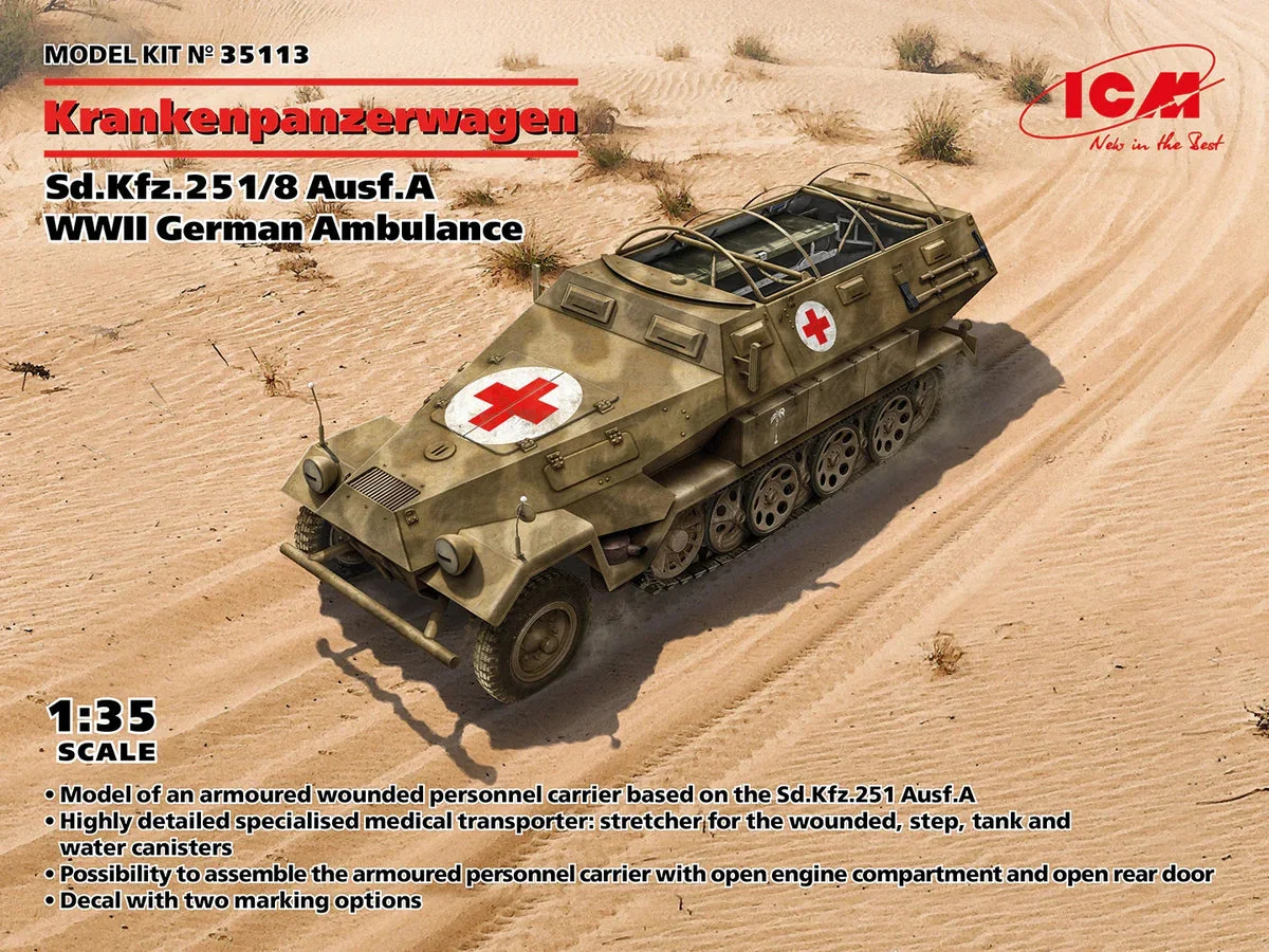 1/35 ICM Krankenpanzerwagen Sd.Kfz.251/8 Ausf.A WWII German Ambulance 35113