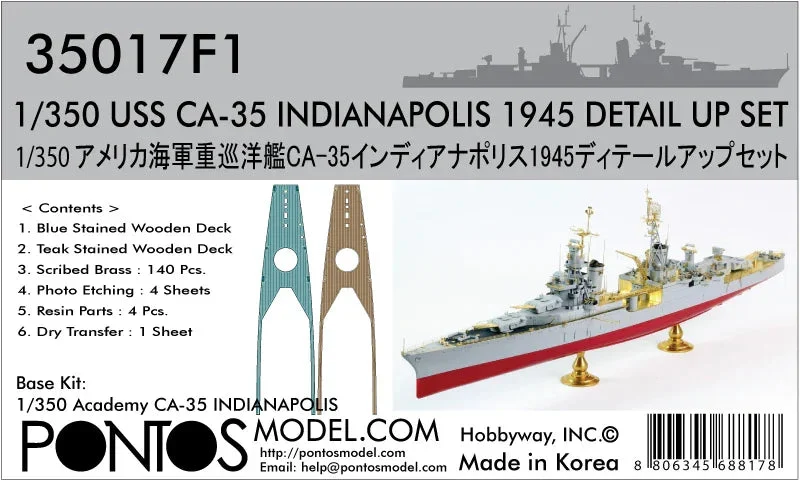 1/350 Pontos Model USS CA-35 Indianapolis 1945 Detail Up Set for Academy 37017F1