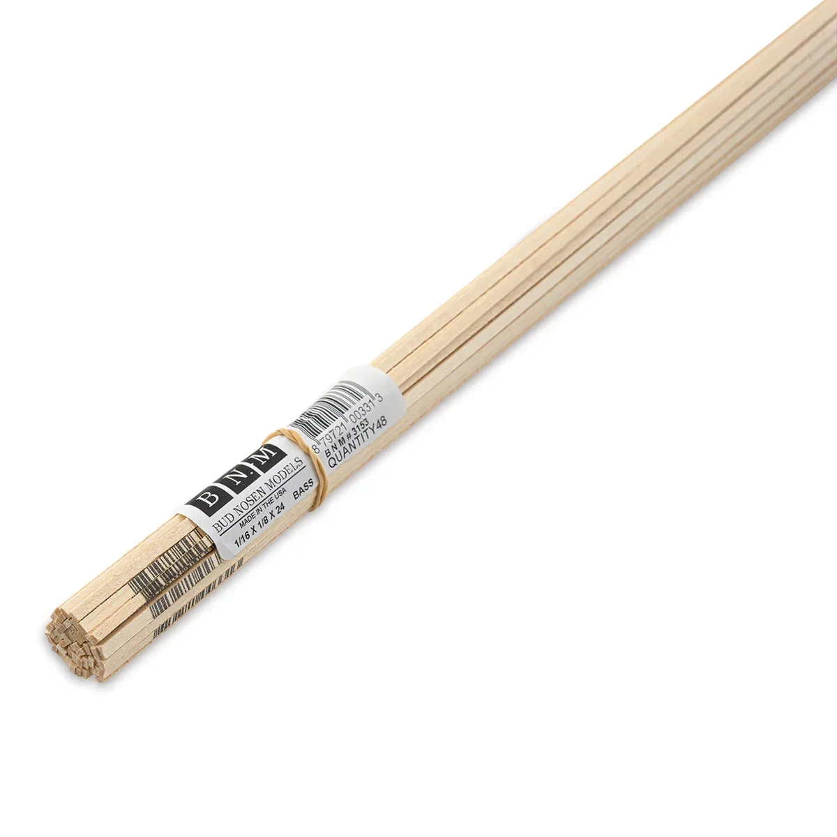 Bud Nosen Basswood Stick 1/16" x 1/8" x 24" (48/pkg) 3153