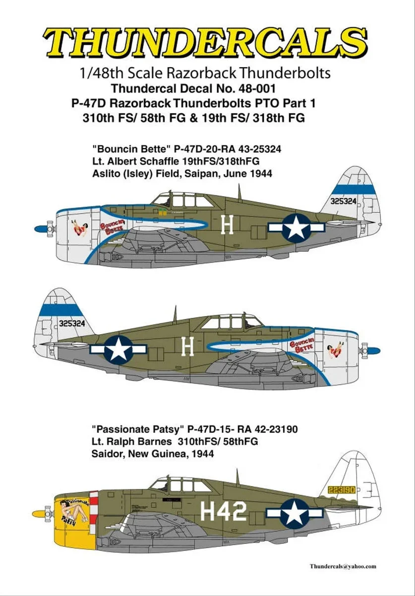 1/48 Thundercals PTO Part 1 P-47D Razorbacks 310th FS/58th FG & 19th FS/318th FG 48001