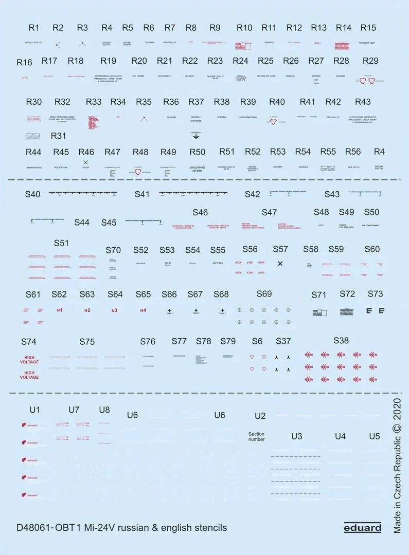 1/48 Eduard Mi-24V stencils Russian & English for ZVEZDA D48061