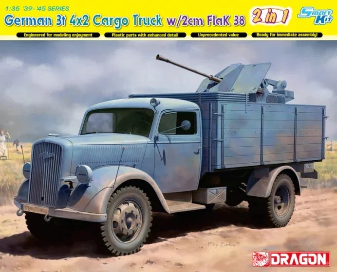 1/35 Dragon Model German 3T 4x2 Truck w/2cm FlaK 38 (2 in 1) 6828 - Dragon Models