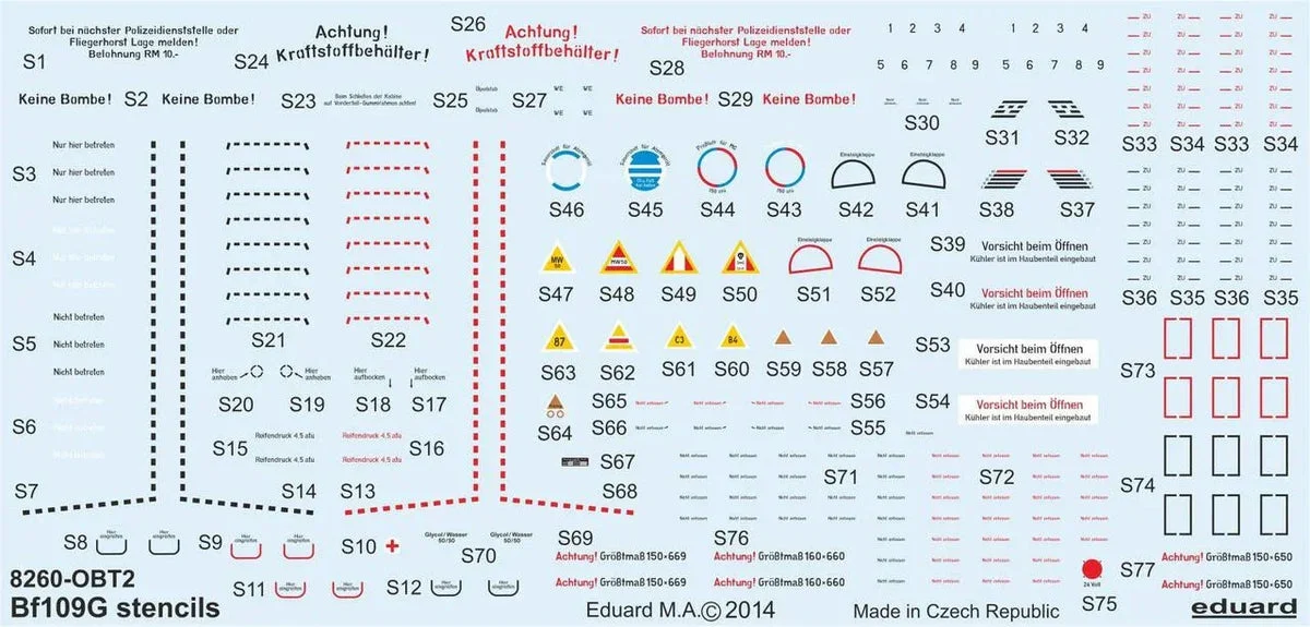1/48 Eduard Decal Bf 109G stencils for Eduard 48025