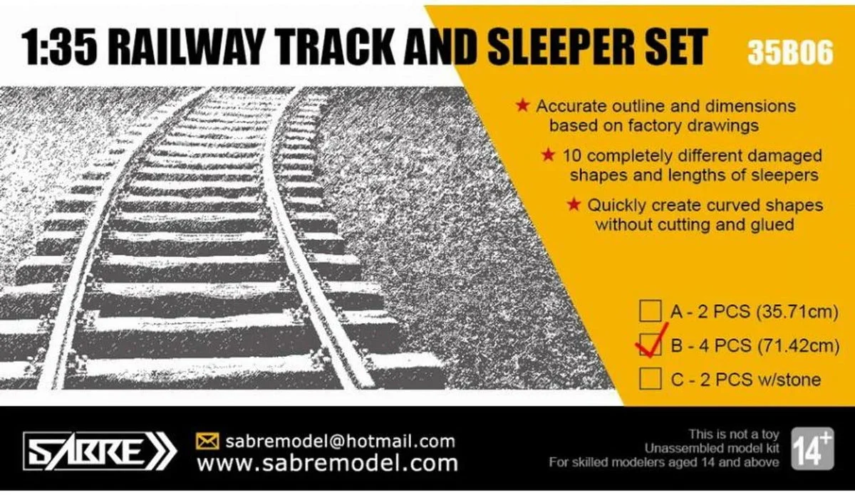 1/35 Sabre Model RAILWAY TRACK AND SLEEPER SET (4 [CS Length 71.42 cm) 35B06-B