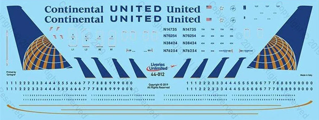 1/144 Fundekals CONTINENTAL/UNITED 737NGs 44012