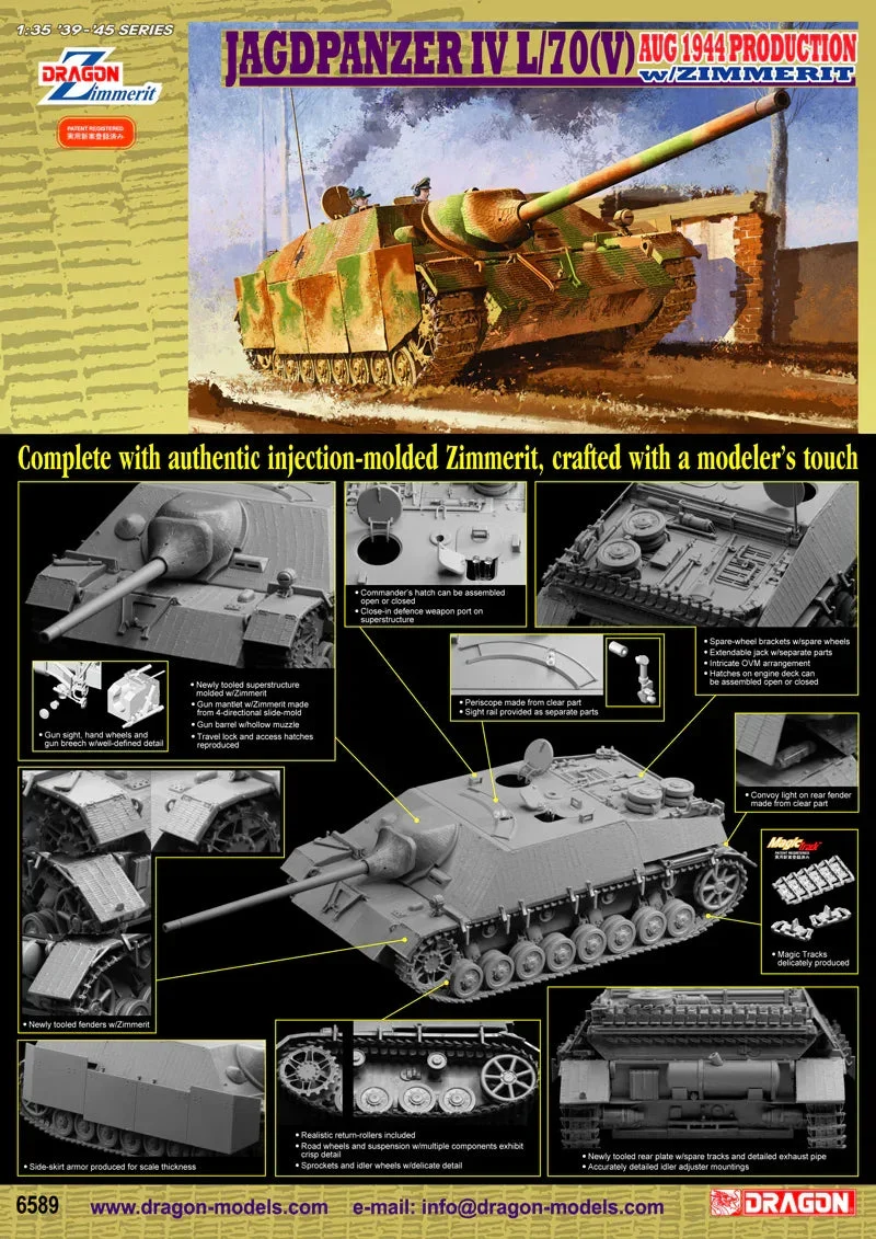 1/35 Dragon Model Jagdpanzer IV L/70(V) Aug 1944 Production w/Zimmerit 6589 - Dragon Models