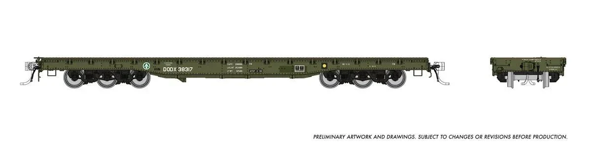HO Rapido Magor 54' Flatcar: DODX - Late Scheme: 6-Pack 199004