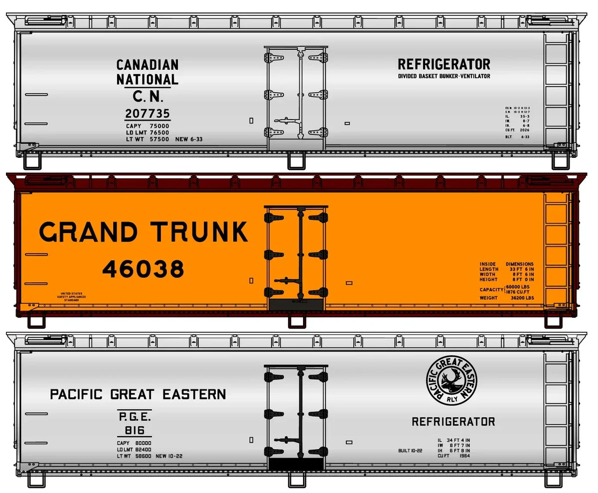 HO Accurail 40' Wood Refrigerator Car 3-Car Set (CN, GT, PGE) 8180